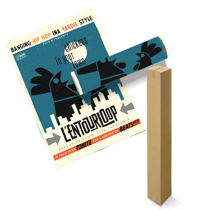 lentourloop-affiche-chickens-in-your-town-avec-emballage